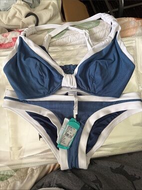 Seafolly Navy and White Two-Piece Bikini 0047